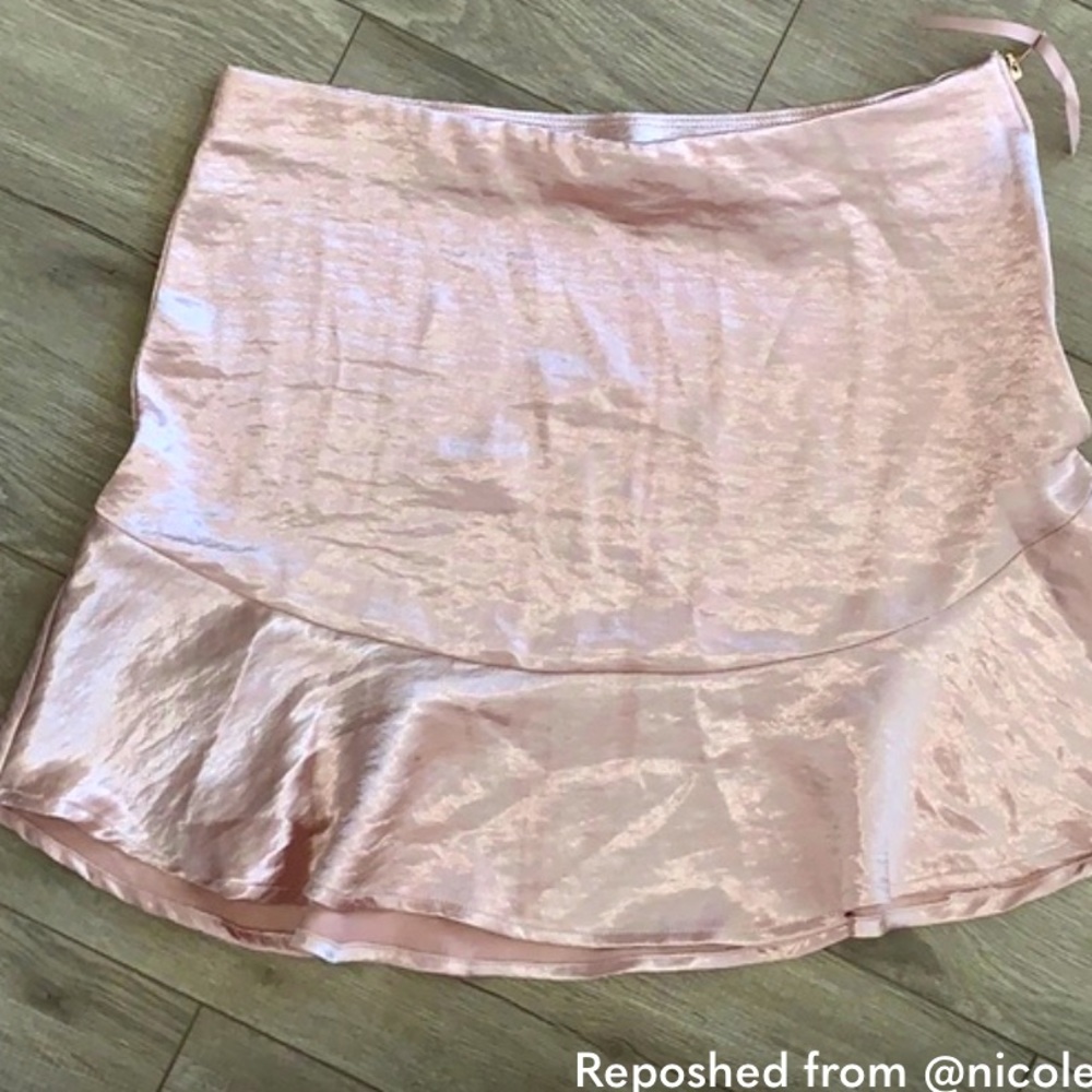 Pastel Pink Slip Silk Satin Ruffle Mini Skirt Cute Lolita Kawaii Cosplay Shine M